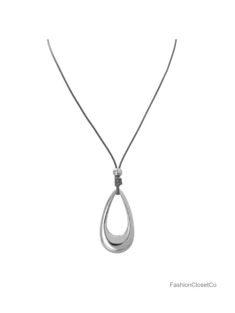 Open Teardrop Hollow Pendant Long Cord Necklace Statement Boho Chic Adjustable